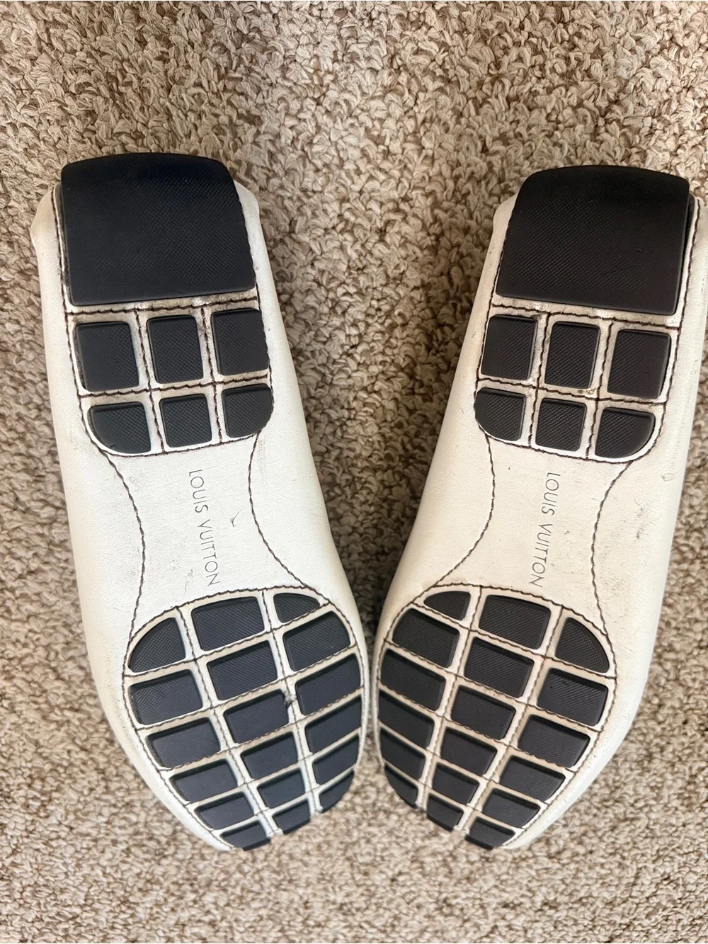 Louis Vuitton White Leather Loafers with Gold LV Hardware